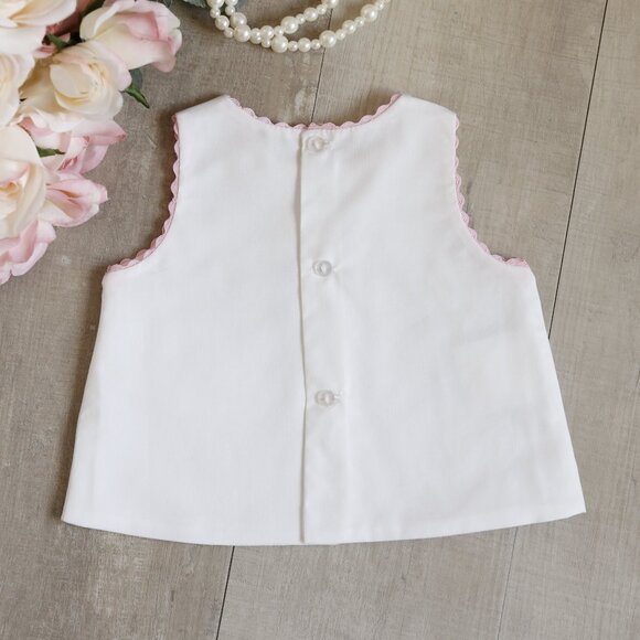 White and Pink Diaper Set Ric Rac Trim Hand Embroidery NWT - Picture 7 of 9